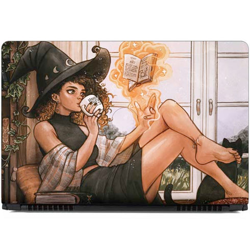 Cozy Autumn Library Witch with Cat and Coffee by Ivy Dolamore Dell Inspiron Skin